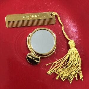 NWOT! - JUDITH LEIBER Gold-Plated SET - Mini Travel Mirror & Tasseled Comb